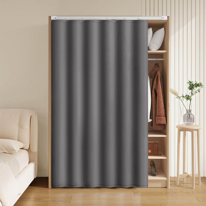 단색 옷장 커튼 캐비닛 가림막 무타공 레일 수납장 방진 커튼 책장