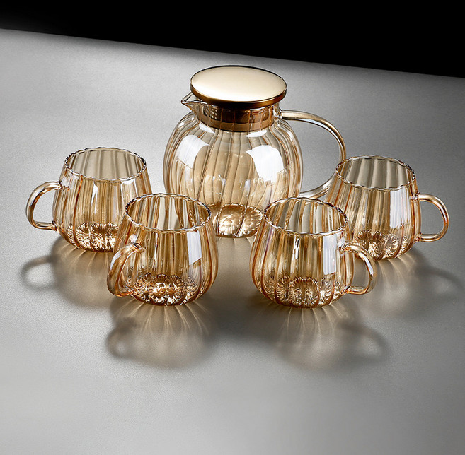 BLOWFISHFUGU 호박유리 티포트 티팟세트 내열 유리 주전자 차 1200ML, 1세트, 1.2L, 호박색