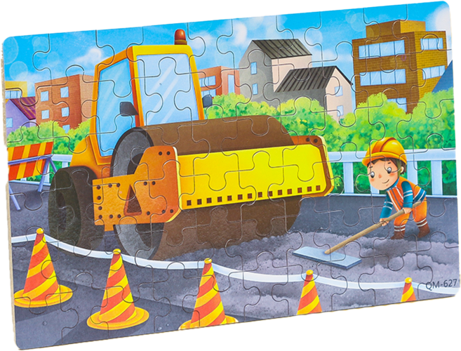 卡通拼圖 兒童益智玩具 鐵盒裝 壓路機, 【60片】壓路機, 1個, 60片