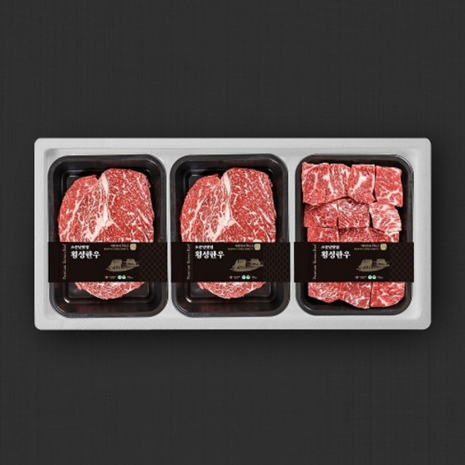 횡성한우 1+등급 정육세트 4호900g/등심+등심+국거리