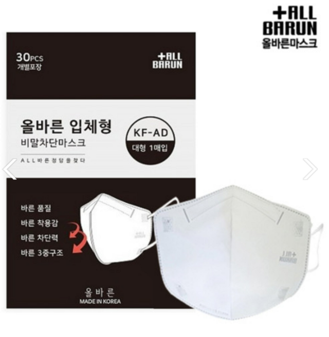 더올바른 비말차단 마스크 대형 KFAD, 30개입, 2개, 화이트