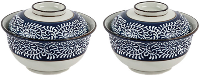 본인 일본풍 나뭇잎 텐동 돈부리 덮밥 일식 우동 규동 그릇(대접2개+뚜껑2개 세트), 1개