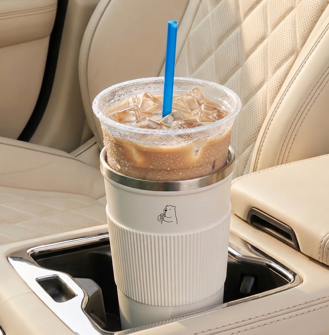 메디닥 대용량 보냉 보온 차량용 커피 컵홀더, 대용량 실버화이트, 1개