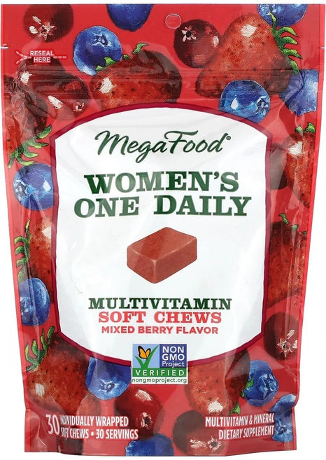 MegaFood 여성용 데일리 종합비타민 믹스 베리 개별 포장된 소프트 츄 30개 MegaFood (메가푸드), 1개, 30정 - 쿠팡