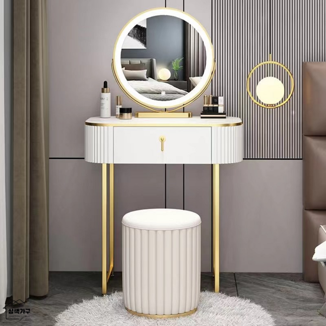 (무료 설치)화장대 세트 의자 포함 미니 화장대 led 화장대 연예인 화장대 화장대 세트 삼색가구화장대 LOVE-520, 50CM-A화장대+LED거울+화장의자, 흰색/White