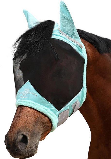 Harrison Howard Horse Fly 마스크 UV 보호 미세 메시 피부에 부드러운 울 감촉 플라이 및 자외선 차단 문라이트 실버 XL, L, 여름 민트