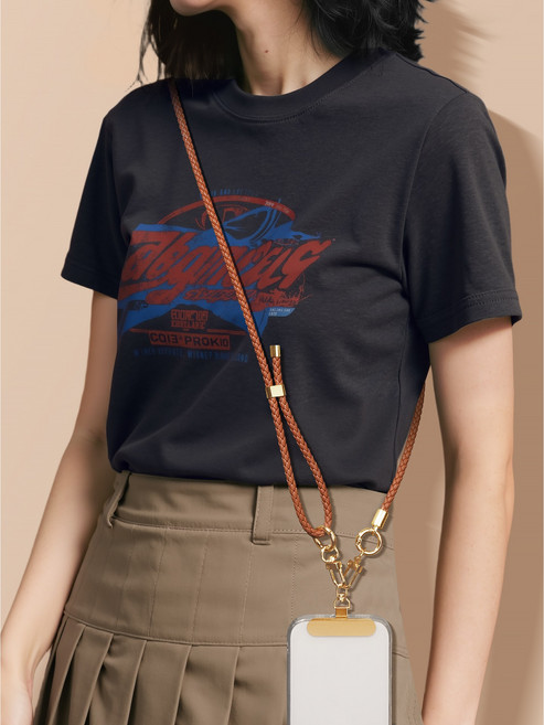 허니코코 길이조절 PU가죽 핸드폰 스트랩 목걸이줄 (전기종 호환), 1개, 브라운