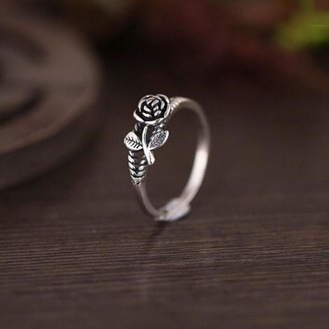 ROYALBELLE 여성 로즈 플라워 장식 오픈링 세련된 패션 행운 반지 V072238