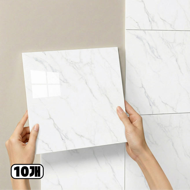 에이제이케이 붙이는 벽지 폼블럭 데코 대리석 타일시트지, 10개, 실크 화이트