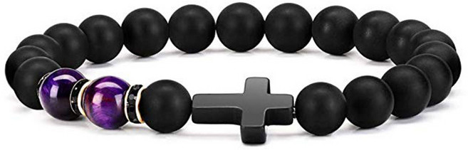 트래즈 더블 호안석 십자가 팔찌, 1개, 바이올렛