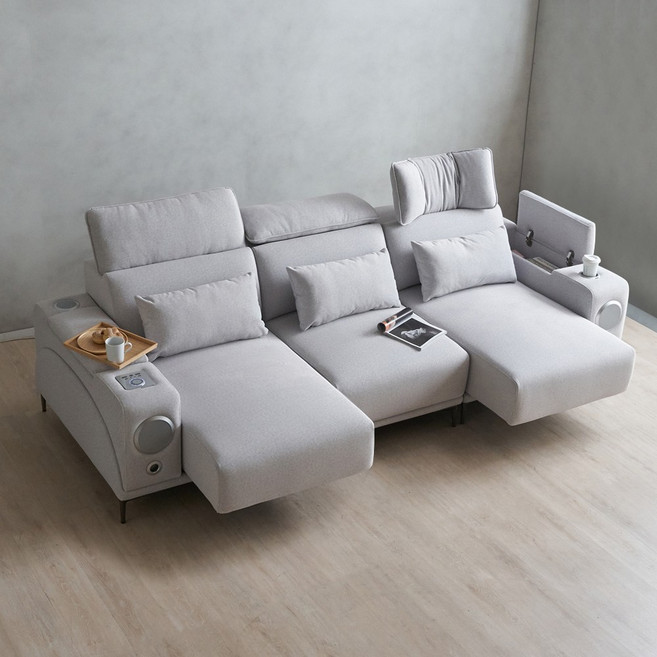 [에보니아] 미노 모션소파 전동 리클라이너 4인용 패브릭 고급형(스피커형), 라이트그레이