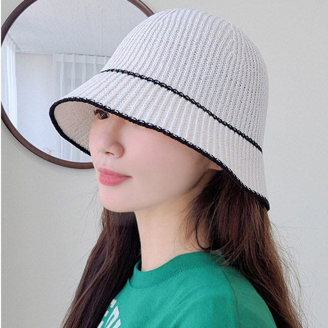 이코마켓 심플라인 봄 여름 버킷햇 코튼 니트모자 여성 벙거지 보넷모자