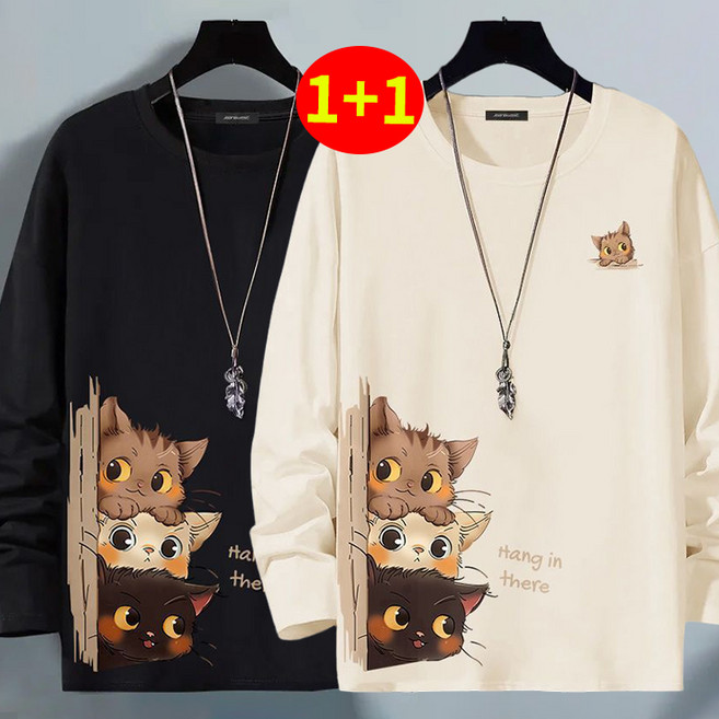 AOUGK 1+1 남자 캐릭터 긴팔 티셔츠 빅사이즈 긴팔티 오버핏 롱맨투맨 아우터 남녀공용