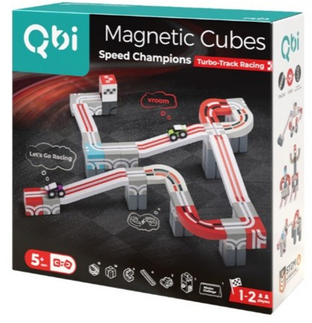 Qbi 益智軌道磁吸玩具 5歲 熱血賽車 競速挑戰賽36pcs, 彩盒, 1套