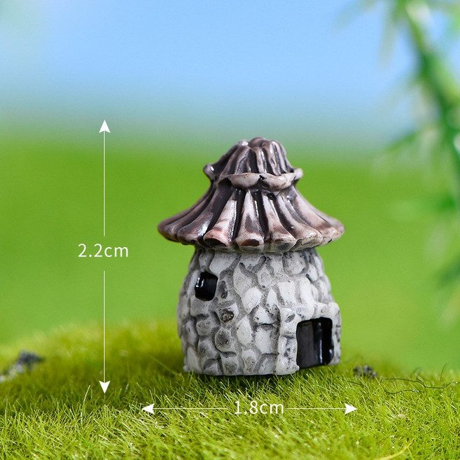 DIY微景觀茅草屋貼飾擺件 盆景裝飾/蛋糕裝飾/辦公室小物/攝影道具 多場景適用, 1個, 【F4】灰色石頭屋