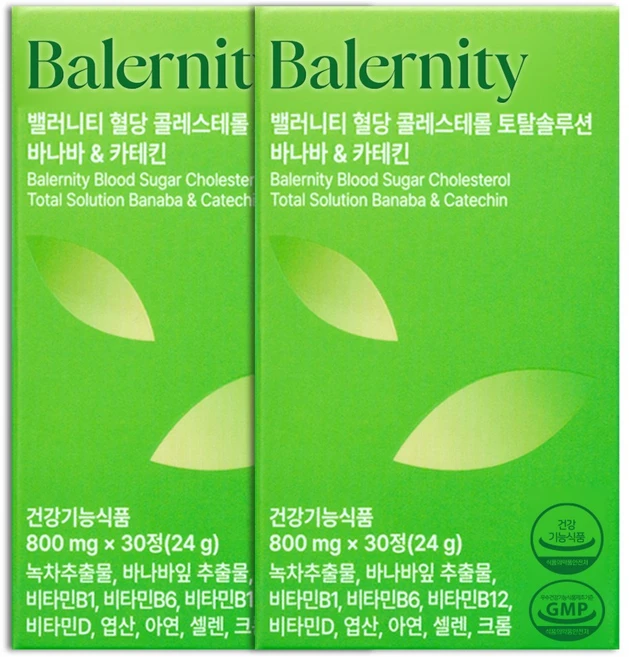 밸러니티 10중기능 혈당 콜레스테롤 바나바잎 카테킨 영양제 24g, 2개, 30정 - 쿠팡
