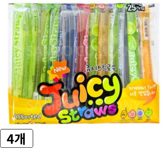 쥬시스트로우 25입 젤리 스트로우, 4개, 475g