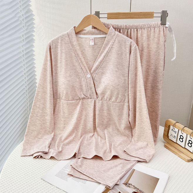 임산부 긴팔 잠옷 상하의 투피스 봄가을 캐주얼 파자마 허리 조절이 가능한 임부 실내복 패션 수유복 셋트 YHY