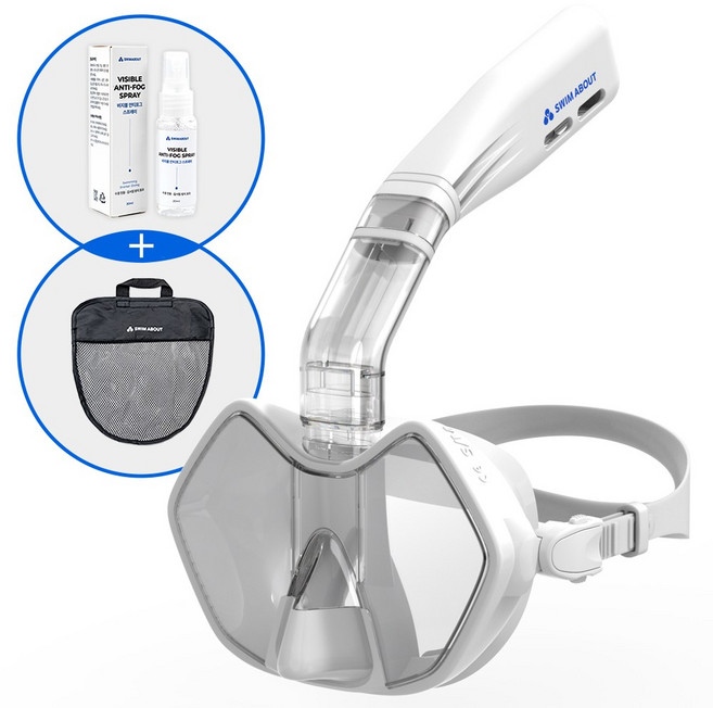 스윔어바웃 프리딥 스노쿨링 마스크 세트 + 안티포그 스프레이, 알파인 화이트