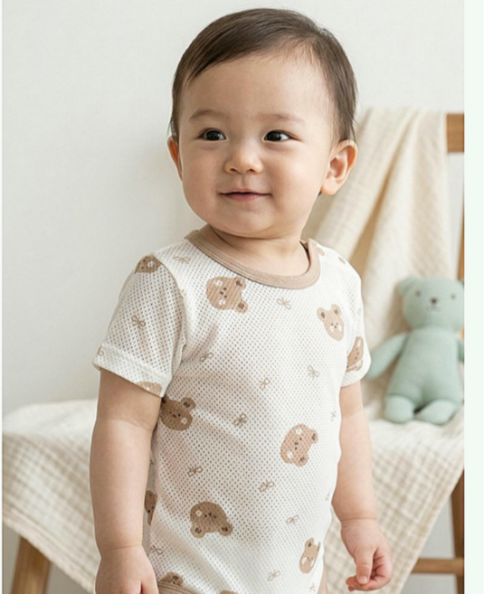 국내생산 라썸베베 여름 반팔 뱀부 메쉬 매쉬 아기 신생아 내복 내의 바디 수트 슈트 75 80 90