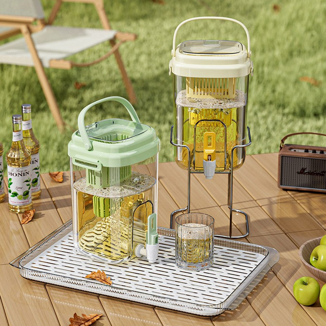 QICHU 음료 디스펜서 냉장고 물병 가정용 디스펜서 가정용냉수병 냉장고 물병 2L 거름망 포함, 그린 주전자, 1개