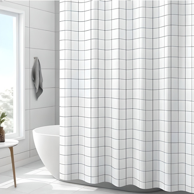 바코젤 방수 샤워 커튼, 체크무늬, 1개