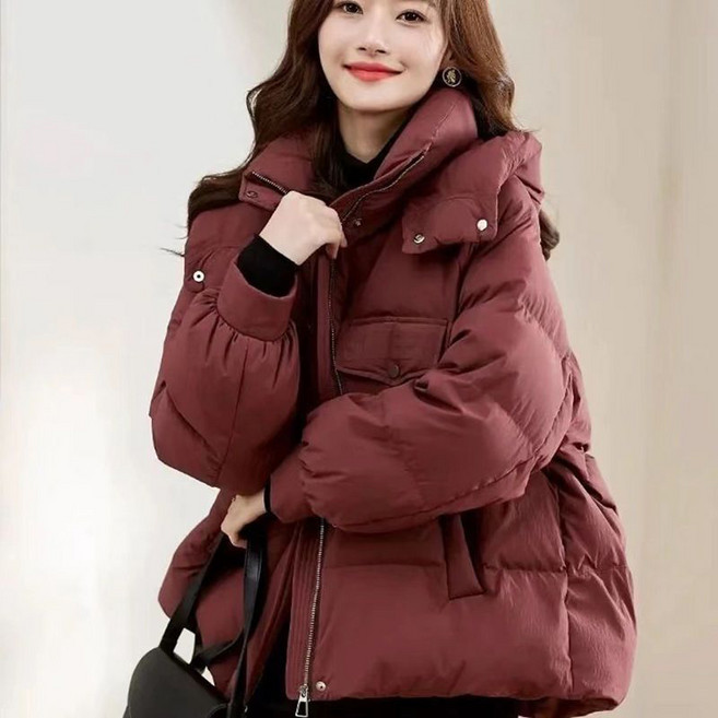 AOKADA 여성 겨울 오버핏 하이넥 후드 집업 패딩 점퍼 숏코트