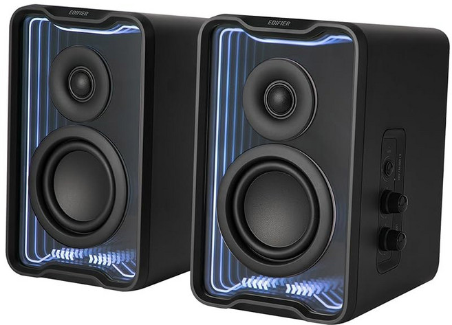 Edifier QR30 2 0 데스크톱 액티브 스피커 컴팩트 블루투스 V5 4 컴퓨터 무선 책장 30W RMS 3 5mm AUX 및 USB-A 유선 입력 동적 조명 효과, Black, Modern