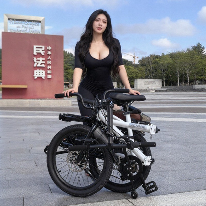 ACTAMID 접이식 2인용자전거 접이식가능 바이크 2승자전거 가족자전거 자전거 2인용여행 커플자전거, 파란색, 1개, Black