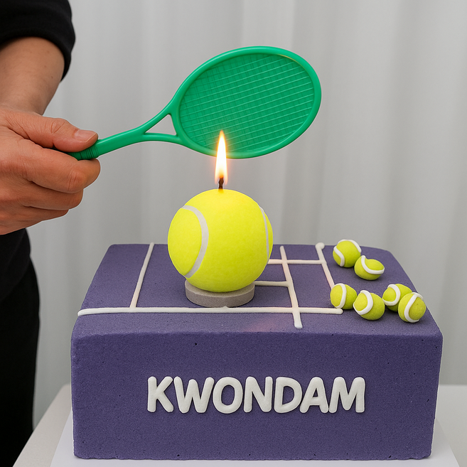 권담 테니스공초 미니테니스채 한셋트 케이크 선물 답례품 생일초 파티초 특이한초, 1개