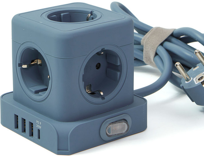 일렉온 큐브 멀티탭 5구 디자인 멀티콘센트 USB C PD 고속충전 절전스위치 ECU-513, 1개, 블루, 1.8m