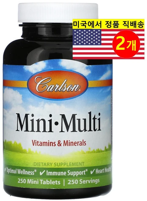 칼슨 미니 멀티 250 미니정, 칼슨 미니 멀티 250 정제, 2개, 250정 - 쿠팡