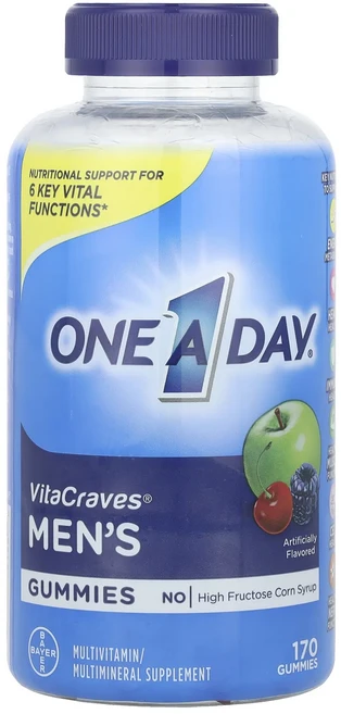 단백질 비타민 철분 마그내슘 칼슘 One-A-Day 남성용 VitaCraves 종합비타민/종합미네랄 보충제 구미젤리 170개 고루고루섭취해주세요, OneADay남성용VitaCraves종합비타민종합미네랄, 1개 - 쿠팡