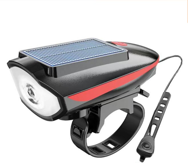 리파니 자전거 불빛조절 라이트 태양광충전 전조등, 레드, 1개