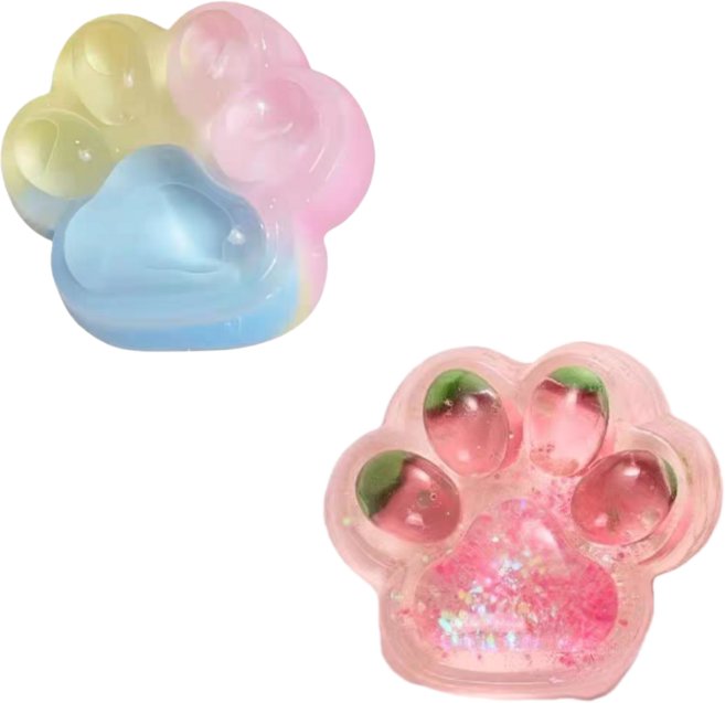 케이엠 귀여운 고양이 젤리볼 말랑이 힐링 스트레스 해소 공, ﻿딸기 고양이 발1+삼색 고양이 발1, 1세트