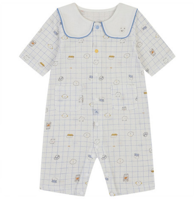 아가방 중계점 *BEST* 26년 여름최신상 토토7부우주복 / 그리드 패턴과 귀여운 동물 그림으로 발랄한 분위기를 주는 우주복. 7부 길이감과 얇고 가벼운 소재로 시원한 내의