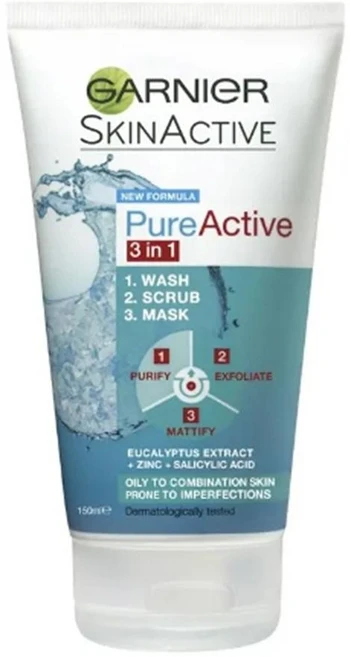 Garnier 가르니에 스킨액티브 퓨어액티브 3 in 1 워시 스크럽 마스크, 2개, 150ml - 쿠팡