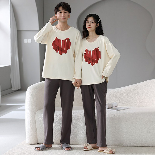 Efonia 캐릭터 하트 모양 순면100% 커플파자마