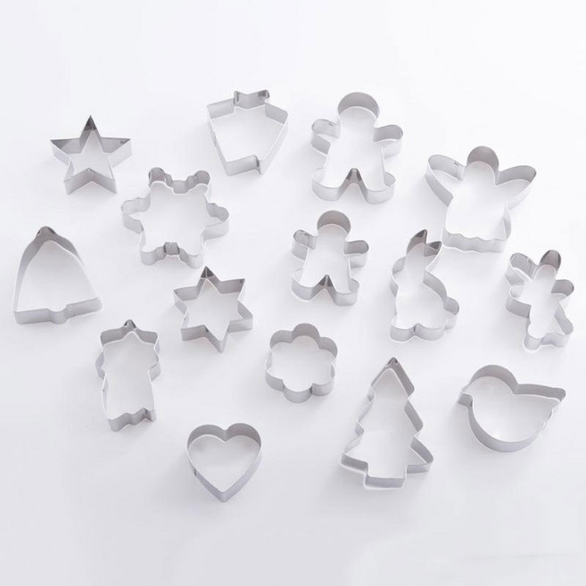 와이지알씨 쿠키틀 15종 세트 스텐레스 비스켓틀 홈베이킹 동물 별 나무 오두막집 종 곰 하트 꽃 토끼, 1세트