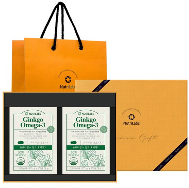 [뉴트리랩스] 징코 오메가3 60캡슐 2개입 선물세트 + 쇼핑백, 60정
