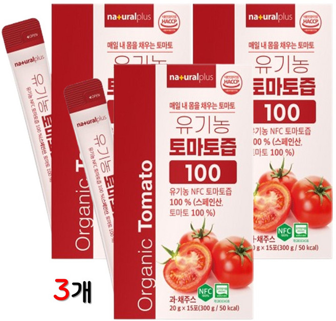 유기농 토마토 즙 주스 100 무첨가 NFC 착즙 과채음료 스틱 내츄럴플러스, 300g