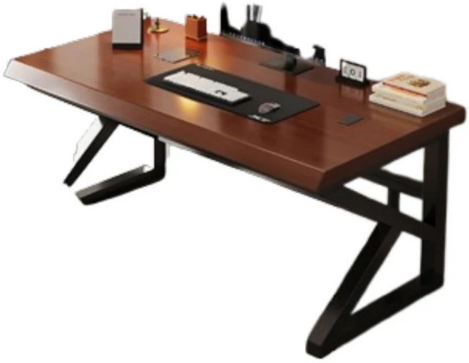 MGSHOP K腿書桌 160x70CM 橡膠木 電腦辦公桌, 黑胡桃