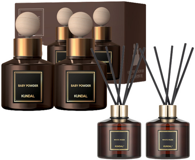 쿤달 차량용디퓨저 75ml 2구 x 디퓨저 200ml 2구, 차량용디퓨저 75ml 2구+디퓨저 200ml 2구, 화이트머스크, 1개