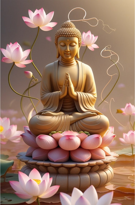 유화그리기 세트 기도하시는 부처님 불교 연꽃, 40x60cm나무캔버스+물감+붓세트