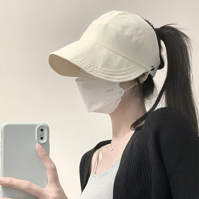 여성 자외선 차단 모자 넓은 챙 얼굴 작아보이는 여름 썬캡 방수 경량 통기성 해변 야외 활동 마스크 걸이 귀편한 햇빛가리개 모자