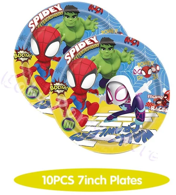 스파이더맨과 그의 놀라운 친구들 생일 장식 세트 접시 컵 테이블보 배경막 풍선 파티 용품, 22 10pcs 7inch plates