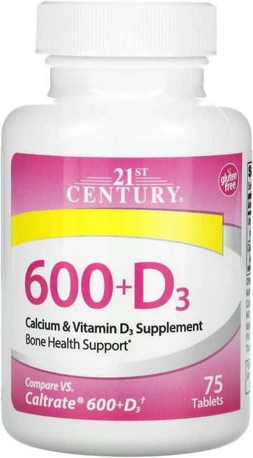 21st Century 600+D3 칼슘 & 비타민D3 보충제 75정, 1개 - 쿠팡