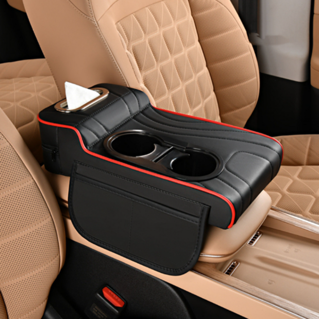 알뜰살림 2세대 와이드 자동차 팔걸이 쿠션 콘솔쿠션, 레드블랙, 1개