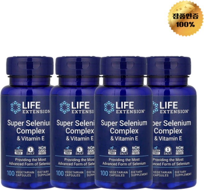 2+2 라이프익스텐션 슈퍼 셀레늄 복합체 비타민E 베지 캡슐 100정, 4개