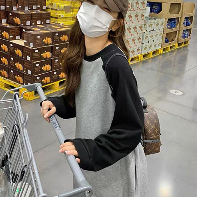 임산부 긴팔 원피스 봄 가을 패션 슬림핏 임부복 루즈핏 데일리 치마 임부 맨투맨 원피스 SJS